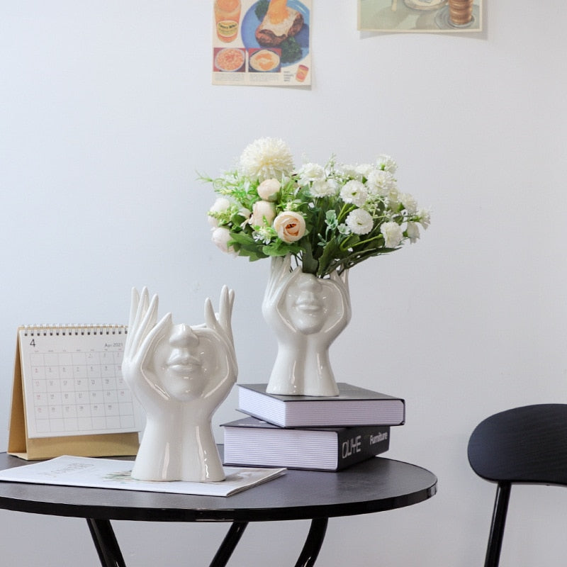 Ceramic Abstract Human Face Flower Vase - Image 0