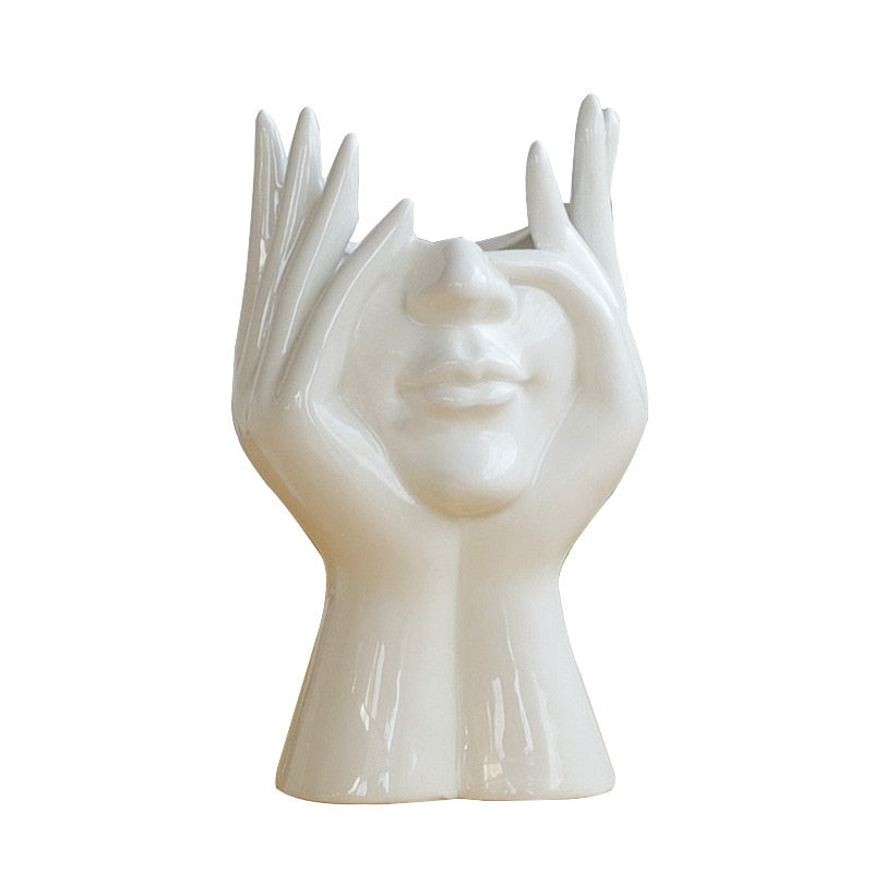 Ceramic Abstract Human Face Flower Vase - Image 6