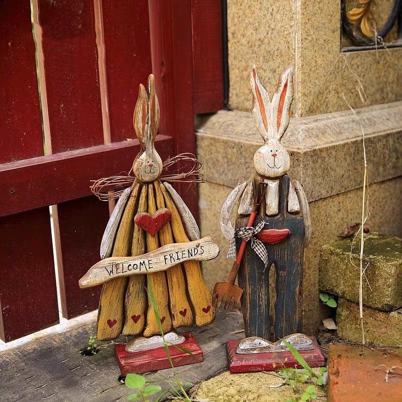 Wooden Retro Easter Bunny Outdoor Ornament - Image 3