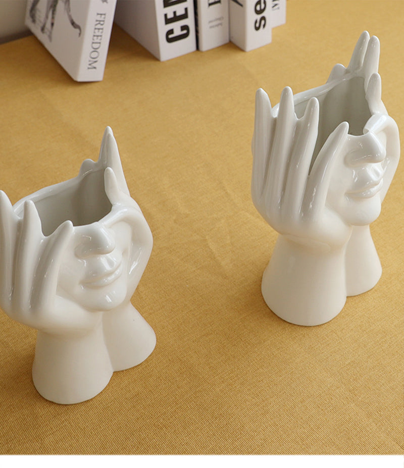 Ceramic Abstract Human Face Flower Vase - Image 9