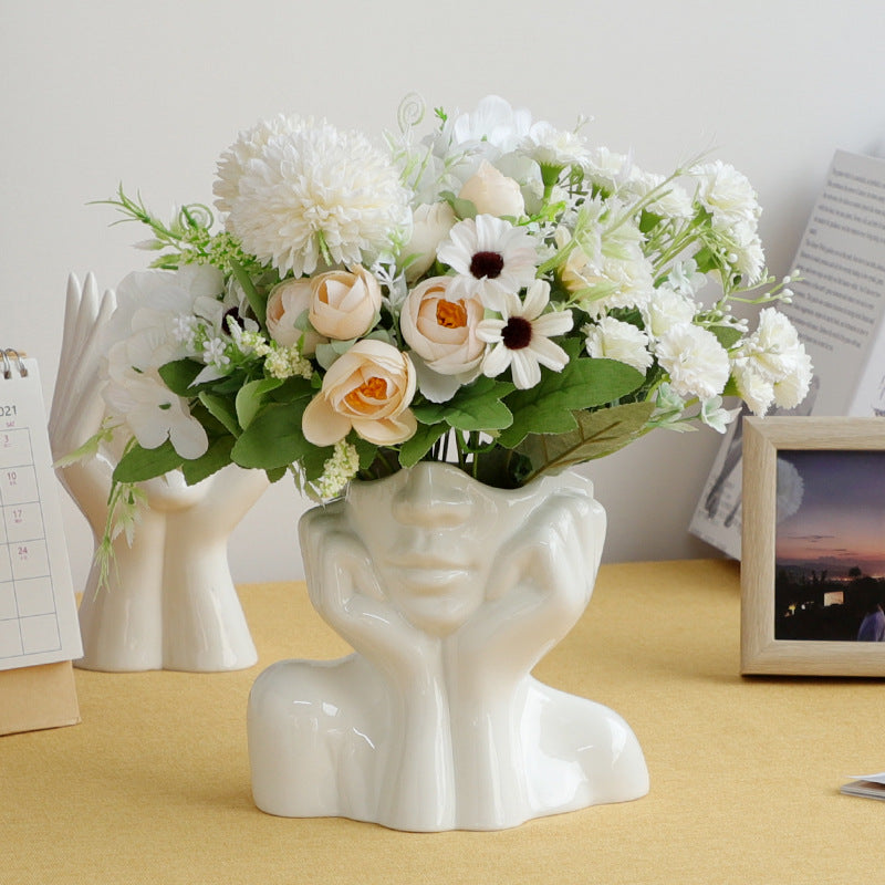 Ceramic Abstract Human Face Flower Vase - Image 1