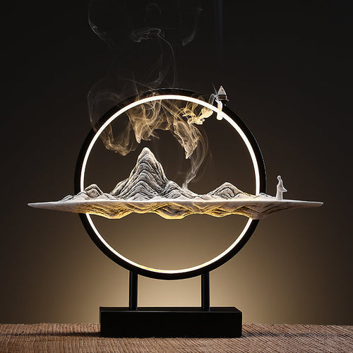 Lotus Buddha Ceramic Waterfall Incense Burner Lamp - Image 0