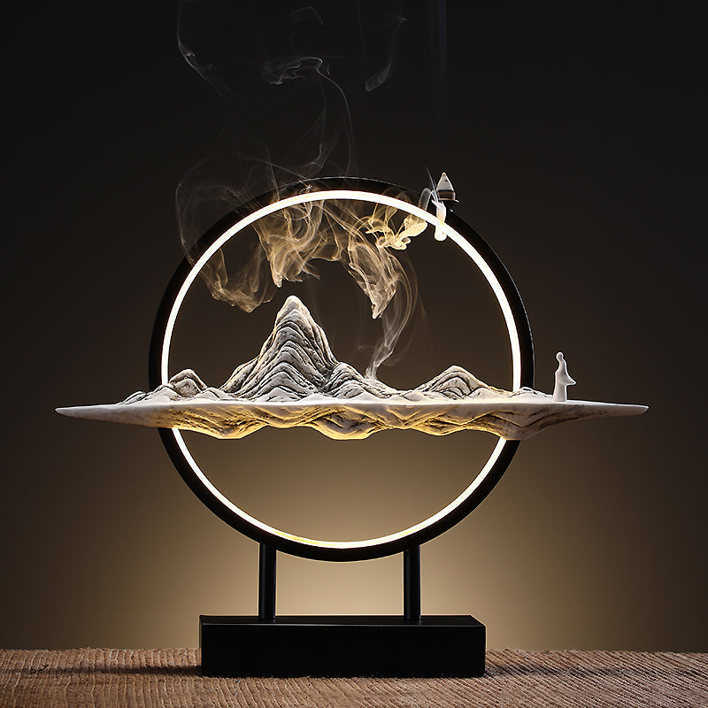 Lotus Buddha Ceramic Waterfall Incense Burner Lamp - Image 0