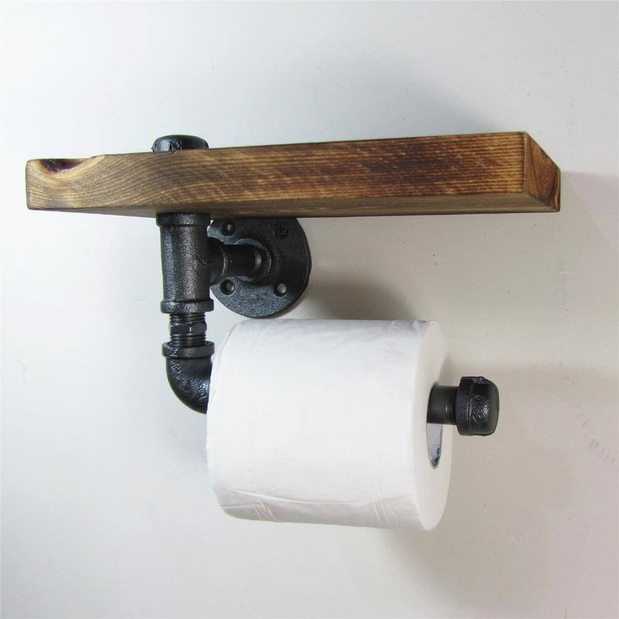 Wooden Urban Industrial Wall Mount Holder with Roller - Image 1