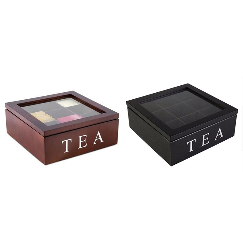 Large Grid Caddy Wood Tea Storage box - Image 0