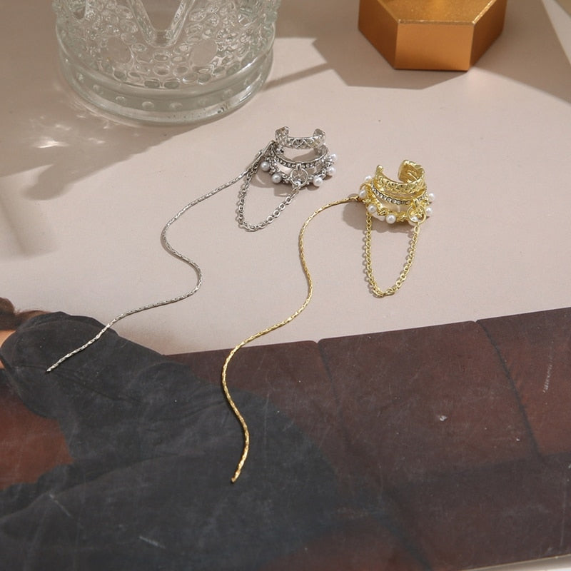 Elegant European No Ear Hole Chain Earrings - Image 1