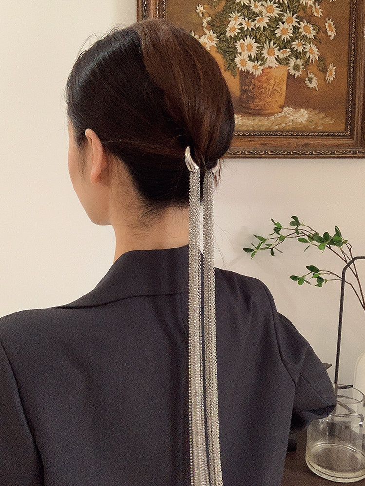 Hyperbole Silver Long Tassel Ponytail Hair Accessory - Image 1