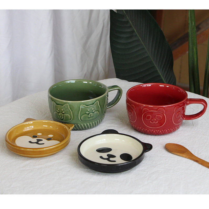 Japanese Ceramic Cat Breakfast Mug with Lid - Image 3