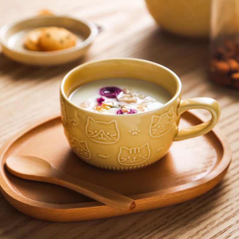 Japanese Ceramic Cat Breakfast Mug with Lid - Image 2