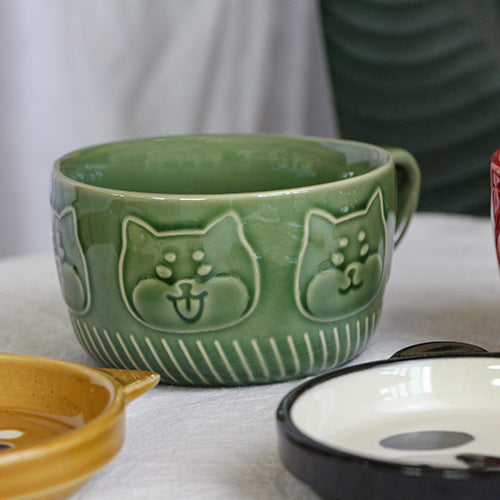 Japanese Ceramic Cat Breakfast Mug with Lid - Image 1