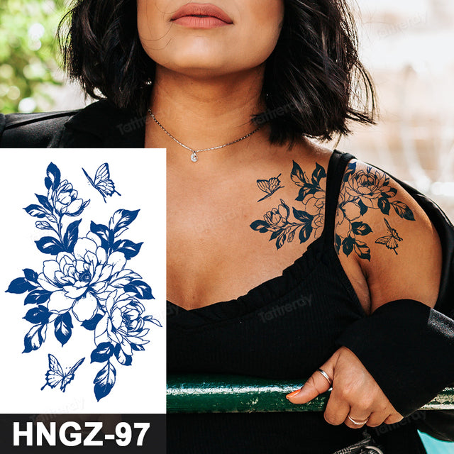 Butterfly Flower Lotus Semi-Permanent Temporary Tattoo - Image 22