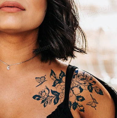 Butterfly Flower Lotus Semi-Permanent Temporary Tattoo - Image 0