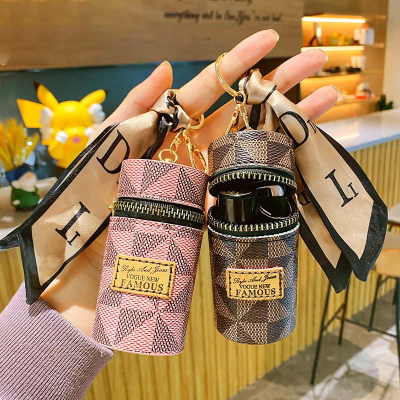 Leather Luxury Mini Lipstick Bag Keychain - Image 2