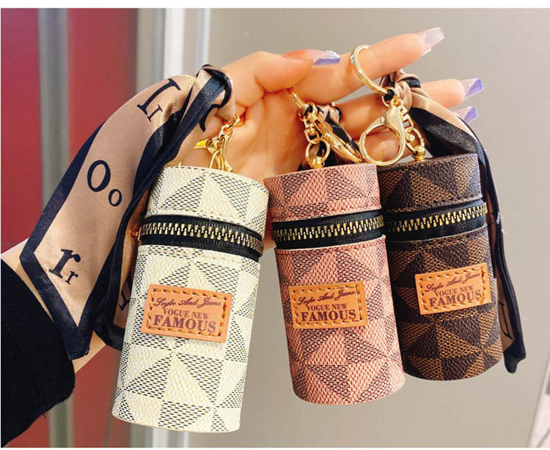 Leather Luxury Mini Lipstick Bag Keychain - Image 1