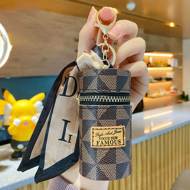 Leather Luxury Mini Lipstick Bag Keychain - Image 0