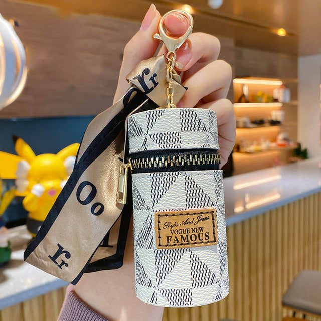 Leather Luxury Mini Lipstick Bag Keychain - Image 3