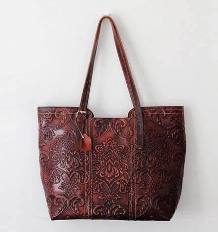 Handmade Vintage Genuine Leather Flower Pattern Women Bag - Image 1