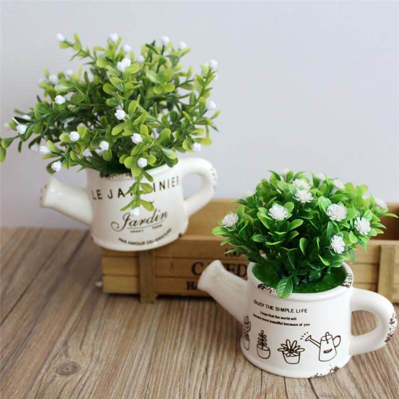 Artificial Plastic Flowers with Ceramics Vase - Image 0