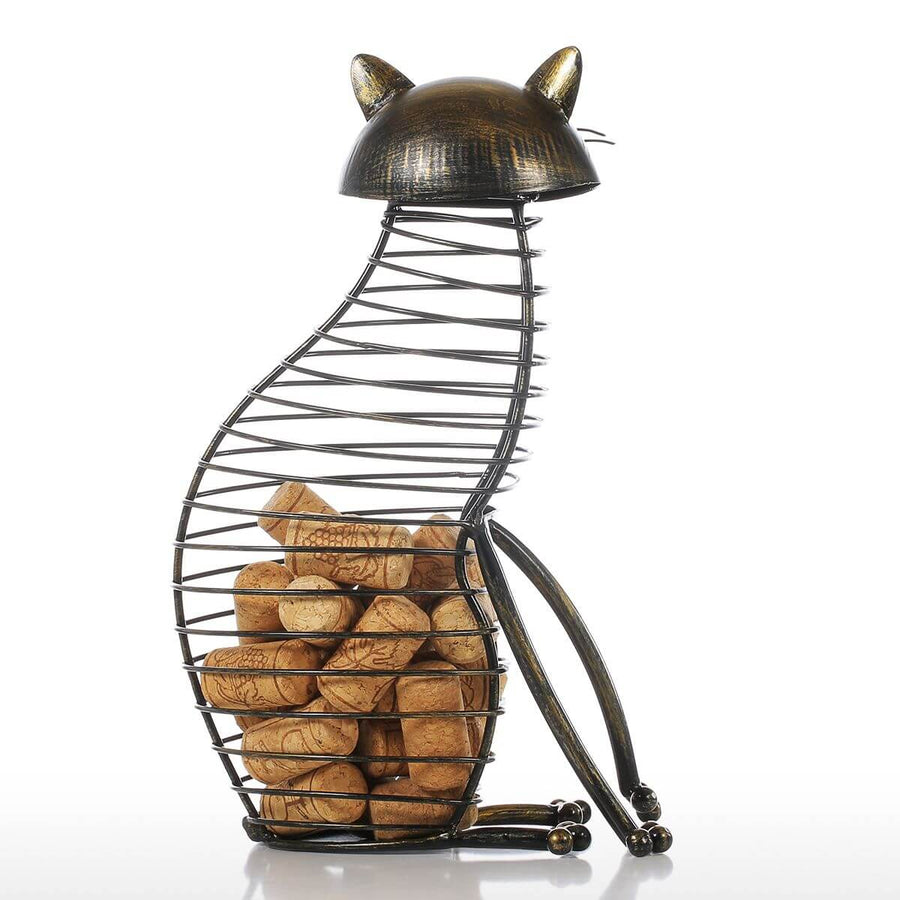 Metal Cat Figurines Cork Container - Image 0