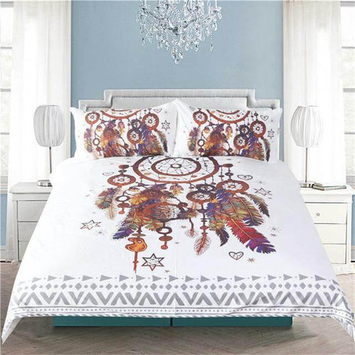 3pcs Luxury Hipster Watercolor Dreamcatcher Feathers Comfortable Duvet Cover Bedding Set - Image 0