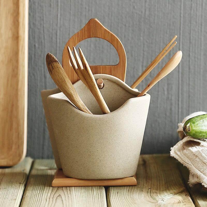 2pcs Japan Style Ceramic Silverware Container - Image 0