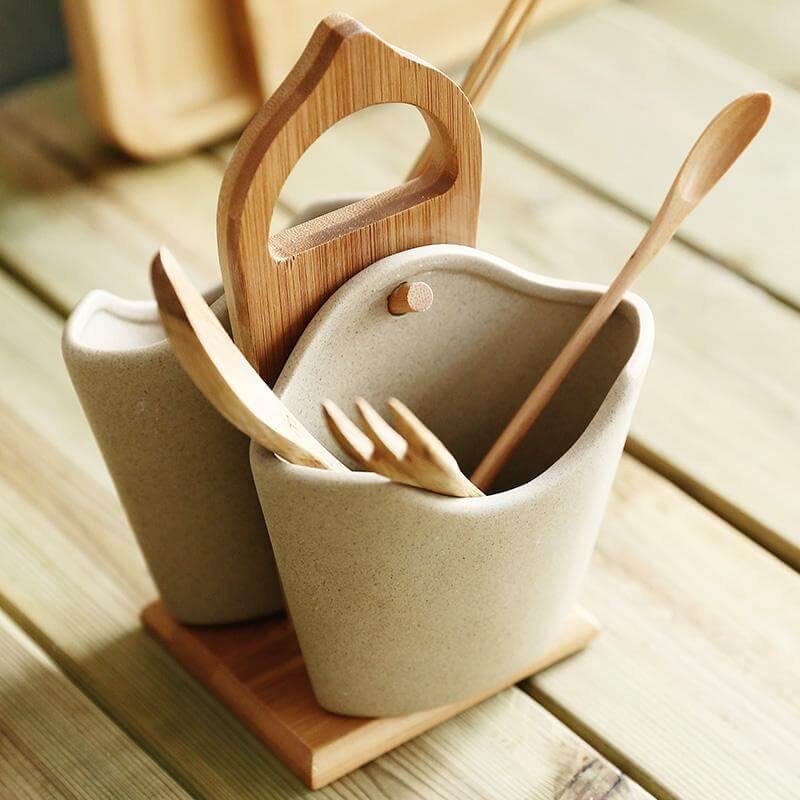 2pcs Japan Style Ceramic Silverware Container - Image 2