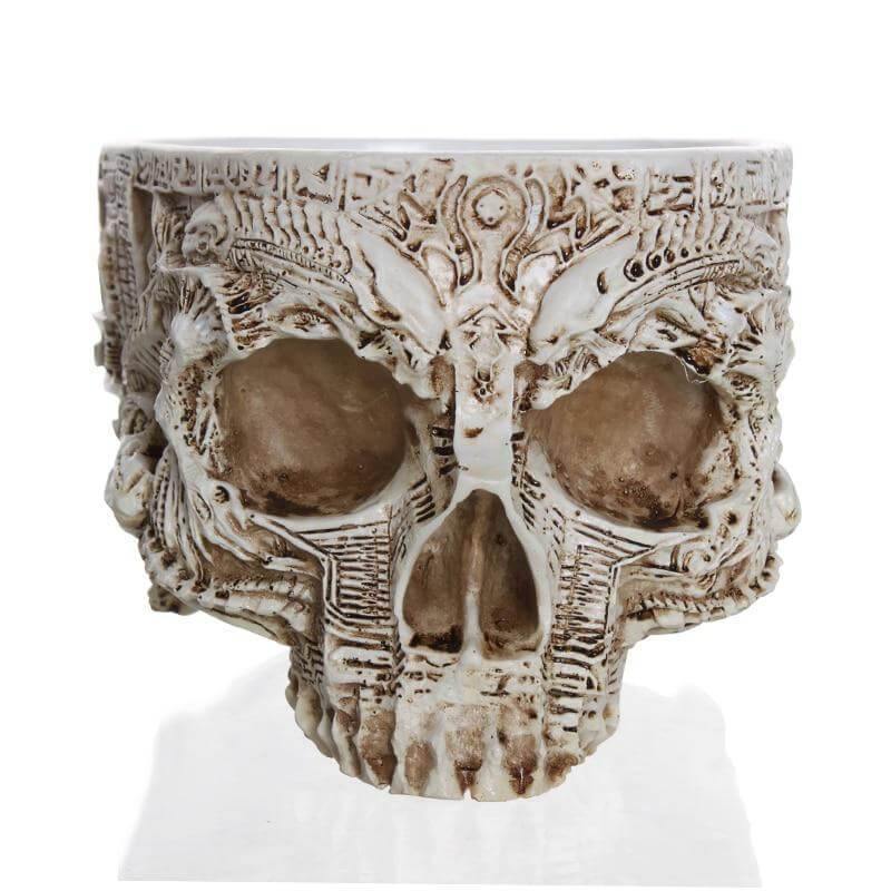 Hand Carved Skull Flower Pot Home Decoration - Image 2
