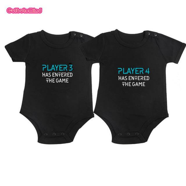Twins Player 3 and Player 4 Has Entered The Game Set Twins Baby Bodysuits - Image 1