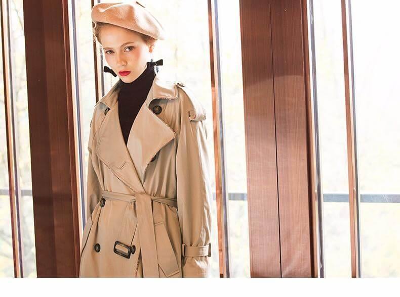 Autumn Fashion Modern Turn Down Collar Double Casual Long Trench - Image 4