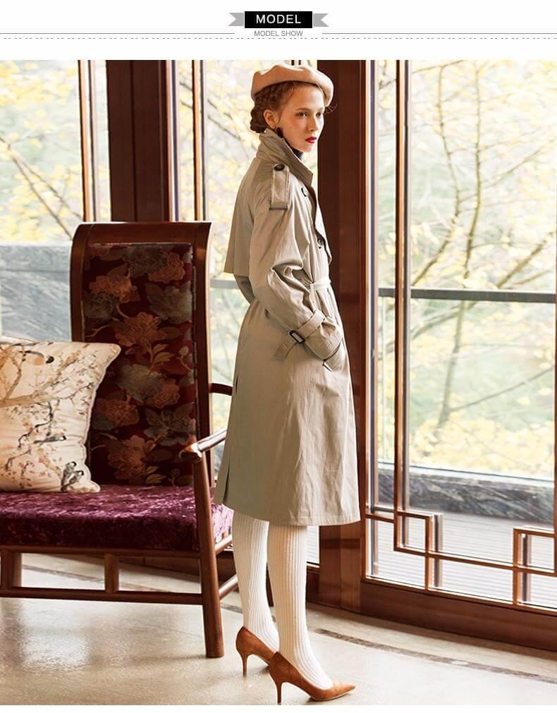Autumn Fashion Modern Turn Down Collar Double Casual Long Trench - Image 5