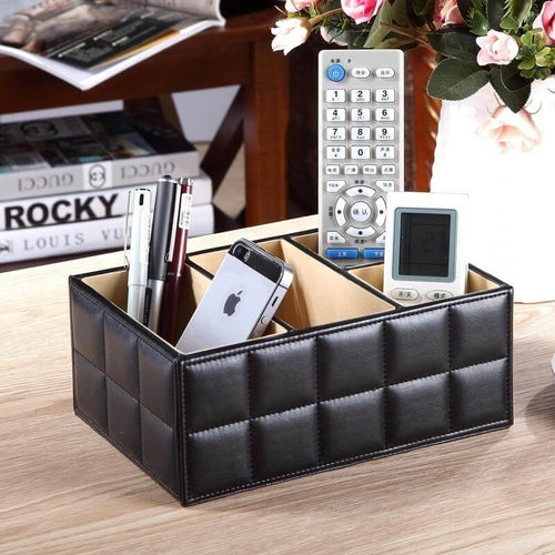 Leather Desktop Laptop Storage Organizer - Image 0