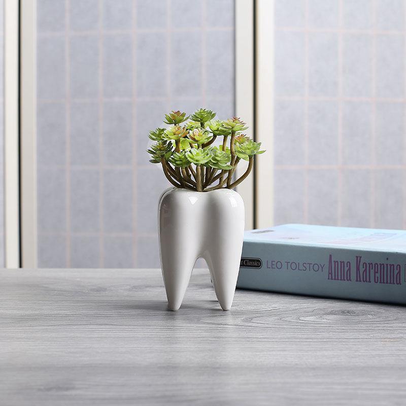 Tooth Shape White Ceramic Modern Flower Pot - Image 3