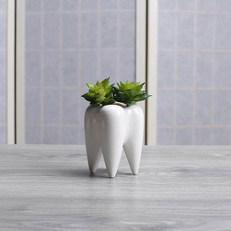 Tooth Shape White Ceramic Modern Flower Pot - Image 4