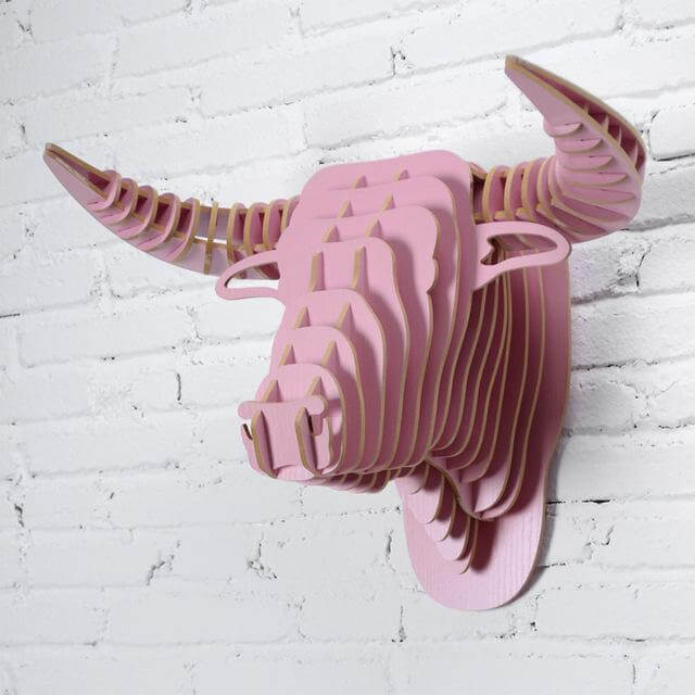 3D Wood Bull Heads Home Decoration - Image 1