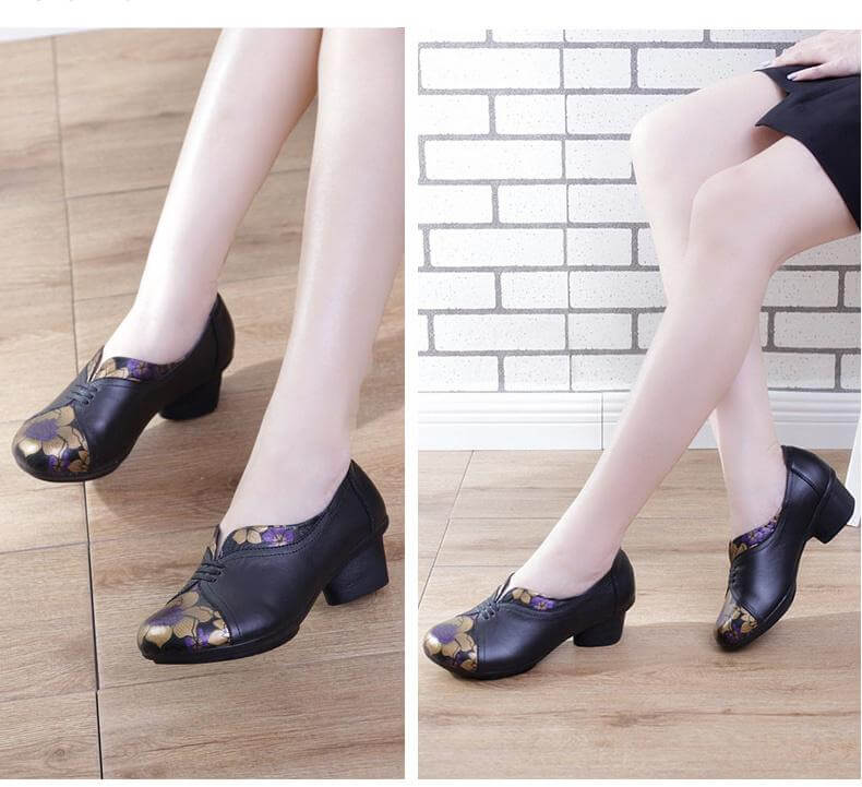 Vintage Soft Single Thick Heel Handmade Shoes - Image 8