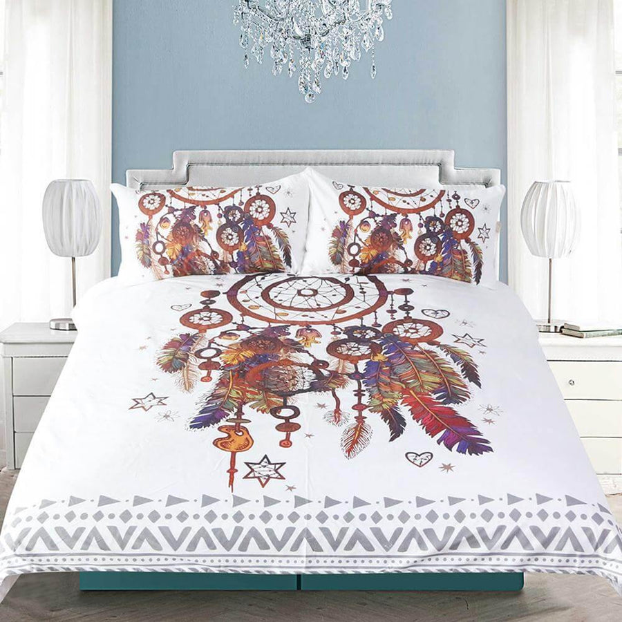 3pcs Luxury Hipster Watercolor Dreamcatcher Feathers Comfortable Duvet Cover Bedding Set - Image 1