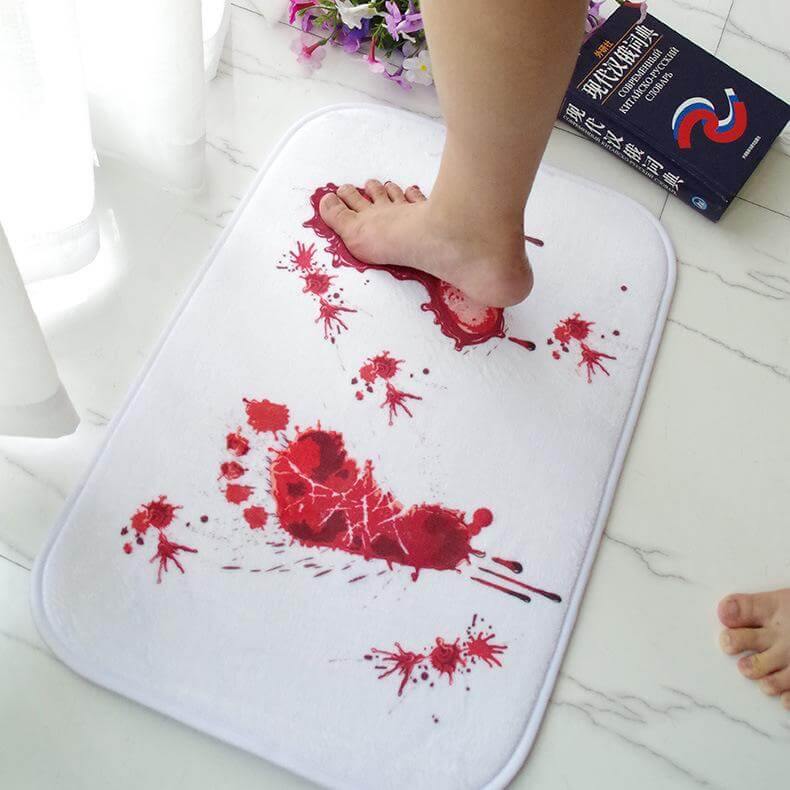 Red Footprint Microfiber Memory Foam Bath Mat - Image 1