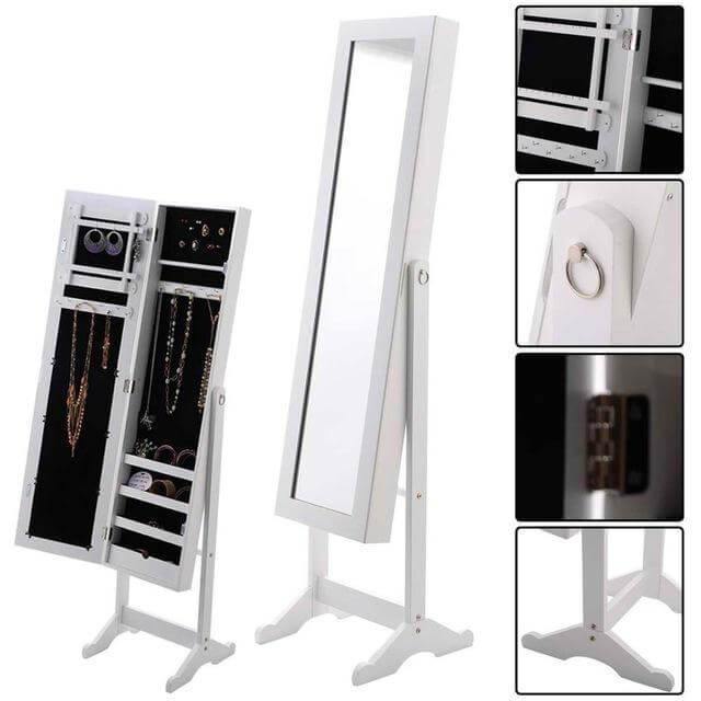 Jewelry Armoire Mirrored Wood Cabinet Organizer - Image 2