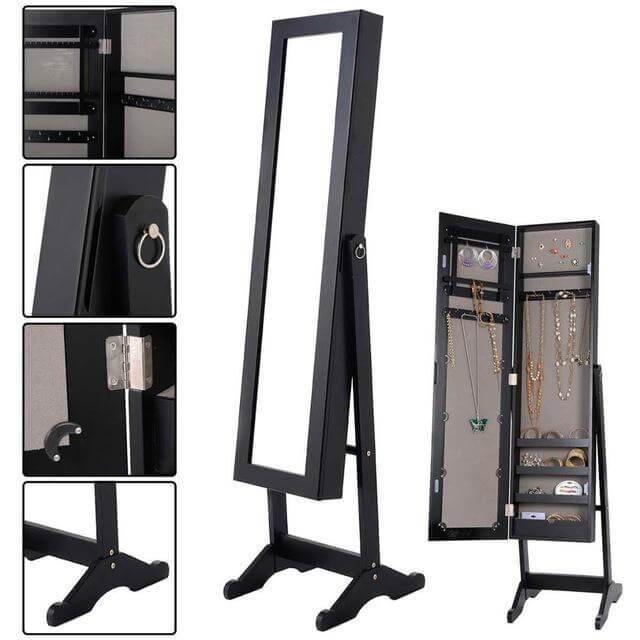 Jewelry Armoire Mirrored Wood Cabinet Organizer - Image 1