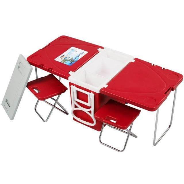 Multi Function Foldable Rolling Cooler Box Picnic Camping Outdoor Furniture Set - Image 1