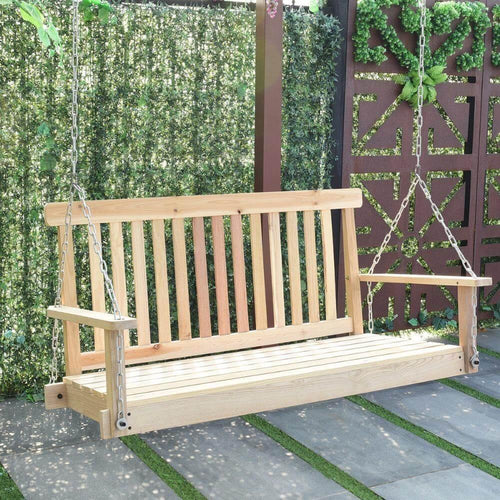 4 FT Natural Wood Garden Swing Bench - Image 0