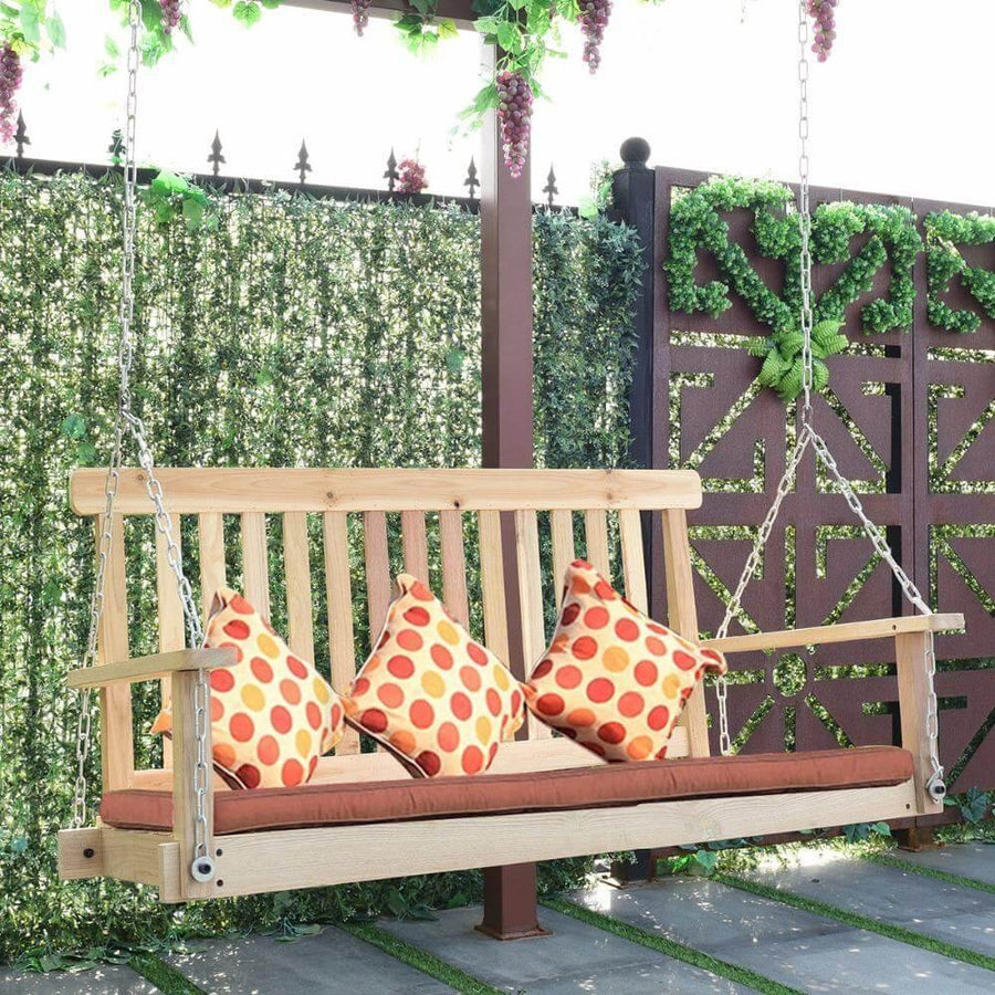 4 FT Natural Wood Garden Swing Bench - Image 3