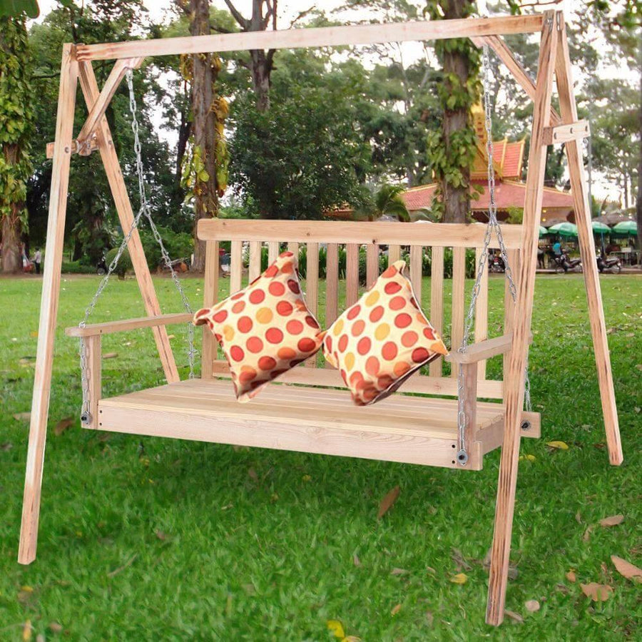 4 FT Natural Wood Garden Swing Bench - Image 6
