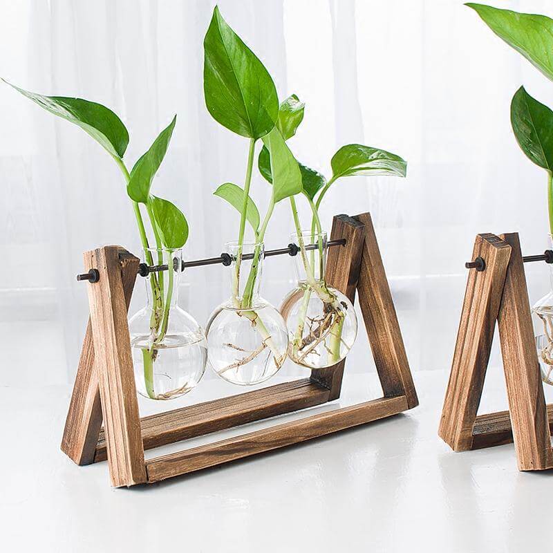 Decorative Wooden Vase With Wooden Tray - Image 0