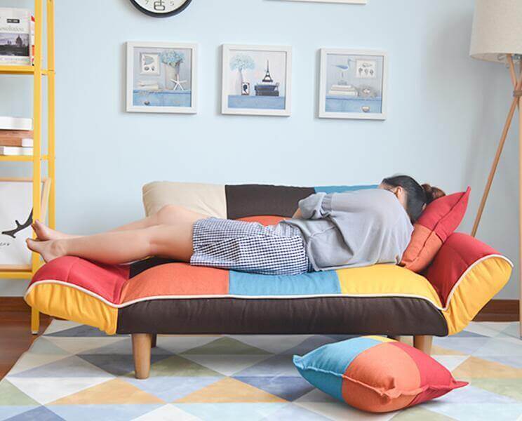 Modern Adjustable Sofa and Loveseat in Colorful Line Fabric - Image 4