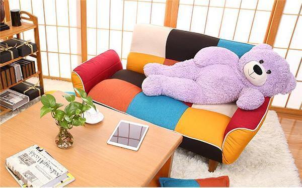 Modern Adjustable Sofa and Loveseat in Colorful Line Fabric - Image 3