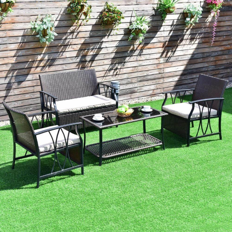 4Pcs Garden Furniture Outdoor Patio Sectional Set with Cushions - Image 8