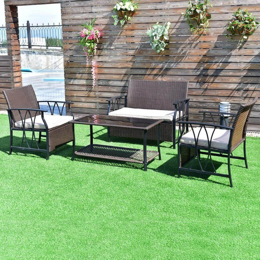 4Pcs Garden Furniture Outdoor Patio Sectional Set with Cushions - Image 7