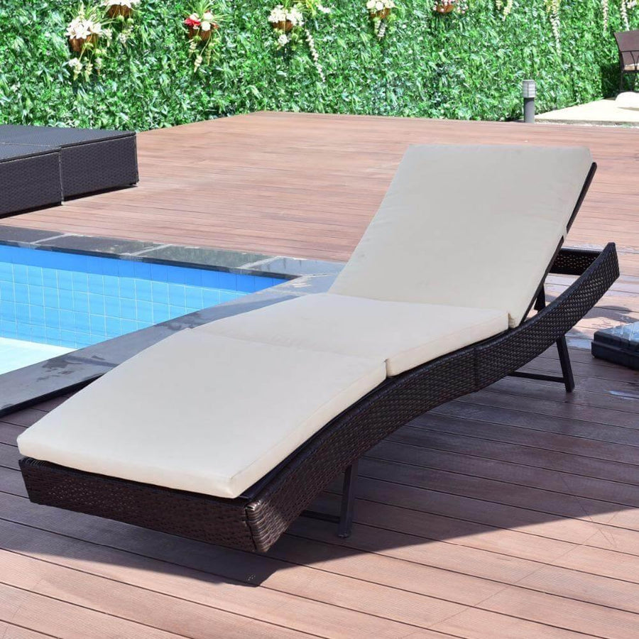 Outdoor Portable Adjustable Patio Sun Bed Pool Wicker Lounge Chair - Image 0