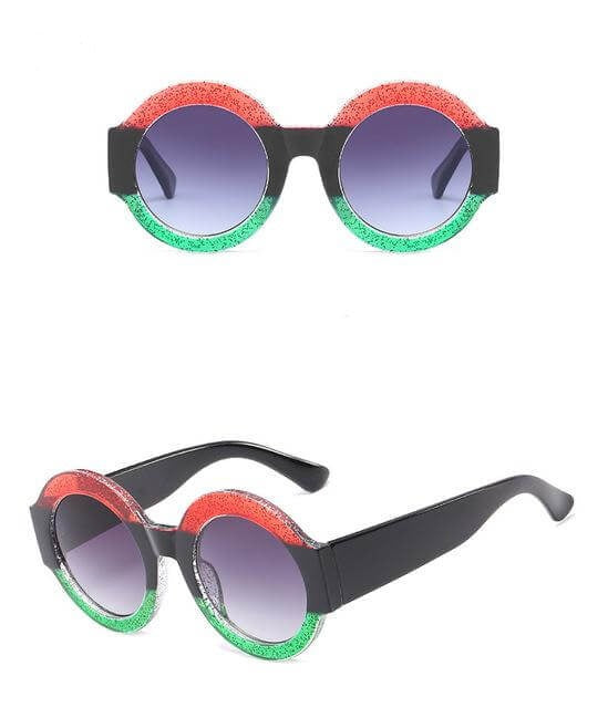 Designer Red Green Black Circle Sun Glasses - Image 7